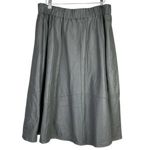 Chordas Midi Swing Skirt Size 18 Gray Leather Pockets Border USA Made 90s VTG